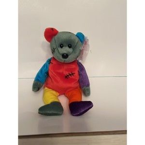 Frankenteddy The Bear (purple & green feet) - Ty Beanie Babies with protector